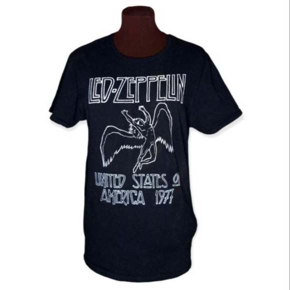 Independent Tops - LED-ZEPPELIN, Size 6-8, Black Graphic T-shirt, Official Concert.